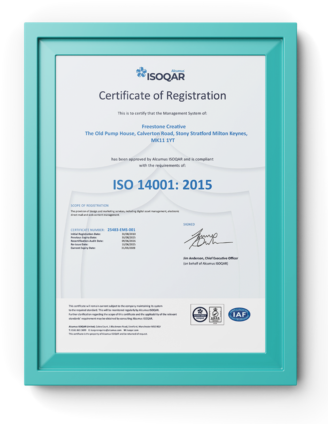 Freestone ISOQAR Certificate of Registration